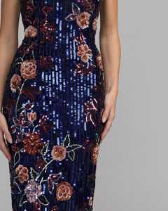 Elegant Strapless Sheath <b>Gown</b> <b>Floor</b>-<b>Length</b> Floral Embroidery Sequined Organza Dress - Product Image 6