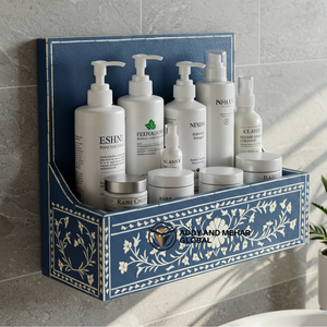 Blue Bathroom Wall Organizer Shelf – Handmade Wooden <b>Storage</b> Holder for <b>Toiletries</b> & Home Decor - Product Image 1