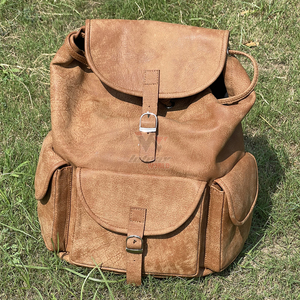 Vintage Style <b>Large</b> <b>Leather</b> <b>Backpack</b> Genuine <b>Leather</b> Retro Square Buckle Closure Water Resistant Shoulder Bag Private Label - Product Image 1