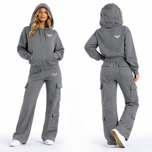 Women Cargo Hoodie Tracksuit <b>Set</b> Oversized Fleece Sweatshirt Wide Leg Cargo Pants Streetwear Custom Logo 2 Piece <b>Set</b> - Product Image 1
