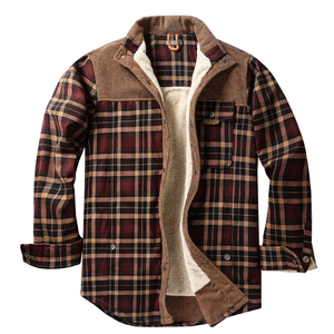 Men's Vintage Flannel Plaid Jacket Loose Fit Sherpa Lined Winter <b>Coat</b> with Snap Button Warm Pockets Streetwear Outerwear - Product Image 5