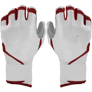 Guantes de Bateo Blancos y Rojos, Acolchados de Cuero, Cierre de Tirón, Unisex, para Adultos, Entrenamiento, Ambidiestros - Product Image 1