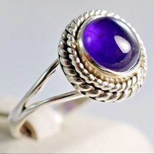 Amethyst <b>Ring</b> Handmade Sterling Silver Bezel Setting Natural Purple Round Shape Gemstone <b>Boho</b> Jewelry Women's Jewekry - Product Image 3