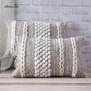 Cotton Boho Fashion Grey Bohemian Throw Pillow Cover for Living Room Sustainable Sofa New Product Lumbar Wool <b>Cushion</b> Cover - Product Image 2