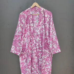 Bata Kimono de Algodón Suave con Estampado de Bloques Tejidos y Diseño de Dibujos Animados para Mujer, Camisón de Verano Hecho a Mano ODM con Cuello en V y Cintura Elástica de Longitud Completa - Product Image 1