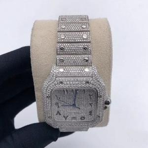 Montre en acier inoxydable sertie de diamants avec chiffres arabes, entièrement scintillante, automatique, mécanique, élégante, de luxe, tendance - Product Image 3
