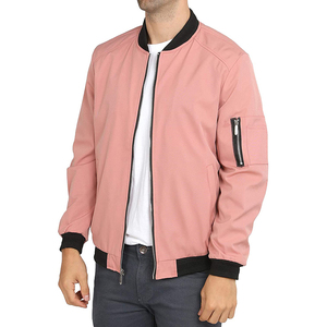 Men's <b>Pink</b> With Black Trim Zipper Closure Casual Outerwear Value To Money Bomber <b>Jacket</b> Is Available For Online Sale - Product Image 2
