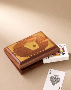 Porte-cartes de poker artisanal en bois, double jeu de cartes, avec couvercle à charnière, organiseur de rangement pour cartes à jouer - Product Image 1
