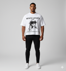 Camiseta Corta de Corte Holgado Rexfit, Camiseta con Estampado Gráfico Personalizado DTG, Camiseta de Algodón 100% de Peso Pesado, Cuello Redondo, Camisetas para Hombre - Product Image 4