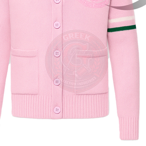 Sorority Fraternity Pink Acrylic Knitted <b>Cardigan</b> <b>Men's</b> Women's Winter Full Sleeve Button Closure Greek Letter Embroidery Front - Product Image 6