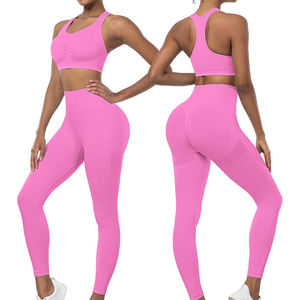 Best Manufacturer Yoga Set Women Custom Eco-Friendly Sportswear Front Logo for Fitness <b>Plus</b> <b>Size</b> Workout Tops Solid Pattern - Product Image 4