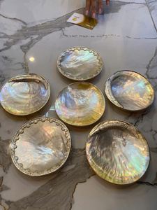 Mother of Pearl Seashell Dish <b>LARGE</b> Copper Silver Trim Jewelry Tray for Candy Dish, Home Décor, Collectible Dish Decorative - Product Image 1
