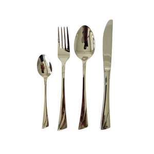 13. Ensemble de couverts de luxe 4 pièces en acier inoxydable, finition miroir, avec poignée torsadée moderne, couverts ergonomiques en métal - Product Image 1