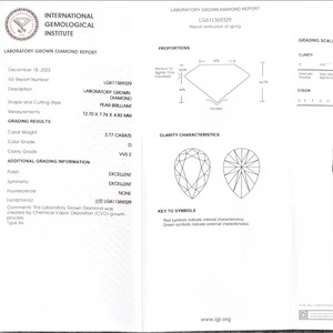 Diamant de laboratoire de qualité supérieure, taille poire, 2,77 carats, E VVS2, certifié IGI, pour bijoux - Product Image 3