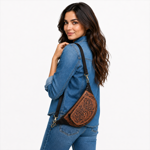 Real Leather Shoulder Bag Hand Tooled Leather Trending Travel Use Handbag Easy to Carry Unisex Stylish <b>Money</b> <b>Belt</b> - Product Image 3