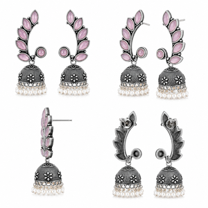 Rose Quartz Marquise Oxidized <b>Silver</b> indian <b>Dangle</b> Jhumka <b>Earrings</b> for Women | Premium Quality | Hot Selling Ready Stock - Product Image 6