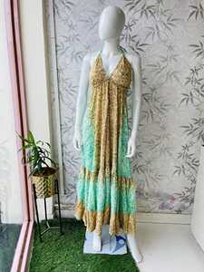 Nuevo Vestido Bohemio de Seda con Estampado Floral de Verano Indio, Largo hasta la Rodilla, Lavable, Cintura Natural, Talla Única, Regalo para Ella - Product Image 3