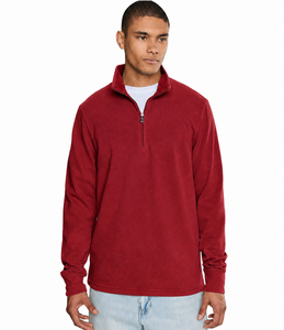 Sudadera OEM unisex de forro polar rojo con cremallera de un cuarto, corte regular, color liso, cuello alto informal, manga larga, estilo urbano para otoño. - Product Image 1
