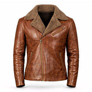 Veste de motard en cuir véritable marron pour homme SAAR INDUSTRIES, imperméable, coupe-vent, avec col en fourrure pour l'hiver - Product Image 1