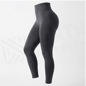 High Waist Full Length <b>Seamless</b> <b>Leggings</b> Solid Black Spandex Nylon Four-Way Stretch Yoga Wear Women's Sportswear - Product Image 3