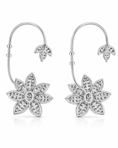 Pendientes de Oreja con Diamantes Cultivados en Laboratorio, Diseño Floral, Corte Ovalado, Inspirado en la Naturaleza, Oro 10K 14K 18K, Plata 925 935 - Product Image 4