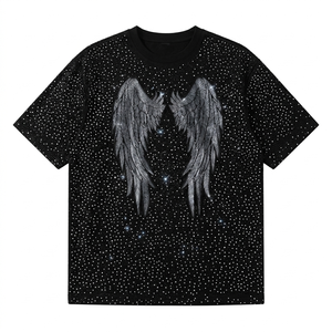 Camiseta Personalizada con Hombros Caídos y Pedrería, 100% Algodón Jersey, Estilo Vintage, Manga Corta, Unisex, Cómoda - Product Image 2