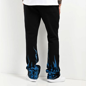 Pantalones Deportivos de Pierna Recta Negros para Hombre con Estampado de Llamas Azules, Cintura Elástica, Estilo Urbano, Transpirables, de Algodón - Product Image 2