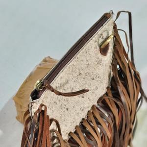 Bohemian Genuine Leather Crossbody <b>Bag</b> With Cowhide Patch And <b>Long</b> Fringes For Daily Use - Product Image 4