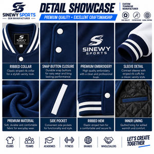 Veste de baseball SINEWY SPORTS bleu marine et blanc, coupe classique, style preppy, pour homme, vêtements décontractés d'automne - Product Image 5