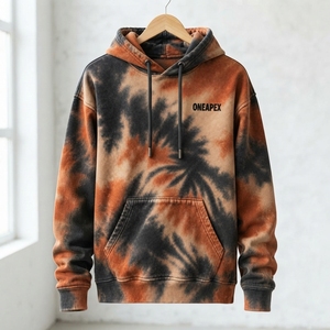Custom <b>Orange</b> Black Tie Dye Hoodie <b>Men's</b> Pullover <b>Sweatshirt</b> Streetwear Hooded <b>Sweatshirt</b> With Logo - Product Image 3