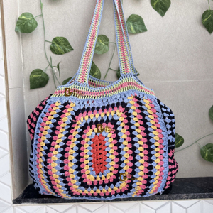 Sac de plage d'été en paille pour femmes, sac à bandoulière carré fait à la main en crochet multicolore de style vintage, nouvel arrivage - Product Image 1