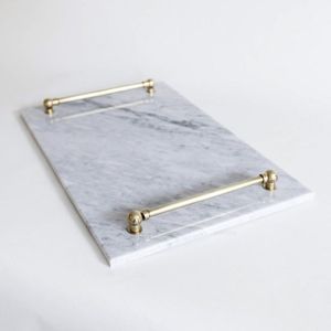 Bandeja de mármol de diseño artesanal, bandejas decorativas, bandeja de piedra, bandeja para servir, bandeja de mármol con asa metálica a precio de venta directa - Product Image 1
