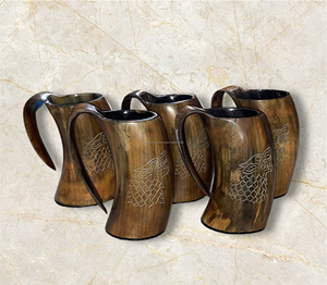 Logo personnalisé écologique 500ml tasse en corne naturelle meilleure qualité à la main durable fête boire de la bière brûler finition polonaise - Product Image 1