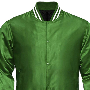 Chaqueta Varsity Verde Satinada para Hombre, Corte Regular, Color Sólido, Cierre de Botones, Prenda Exterior Informal, Impermeable, Estilo Vintage, Seda/Algodón, Invierno - Product Image 5
