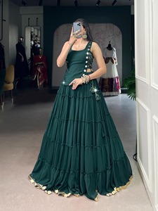 Robe de mariée traditionnelle indienne pakistanaise pour femmes, Lehenga Choli rouge, longueur au sol, polyester, coupe ample, extensible, vêtements ethniques - Product Image 3