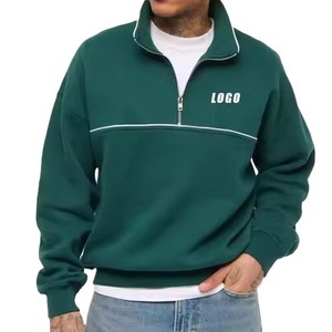 Nouveautés : Sweat-shirt décontracté pour homme, hiver, col zippé, 100 % coton molletonné, coupe oversize, couleur unie, avec impression numérique - Product Image 1