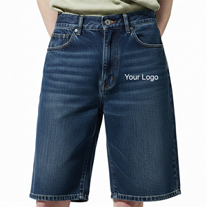 OEM Services Custom Made Snow Wash Raw Hem Short Length Denim Jorts Straight Style High Summer Breathable Streetwear <b>Jeans</b> Men - Product Image 1