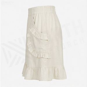 Mini-jupe en coton pour femme avec volants, taille élastique, style A-line, couleur unie, à porter toute l'année - Product Image 3