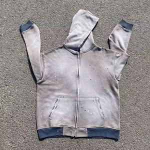 Sweat à capuche vintage 100 % coton délavé à l'acide pour homme, pull d'hiver de haute qualité délavé à la pierre, collection High Street, sweats à capuche ajustés pour la gym - Product Image 2