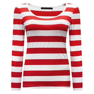 T-shirt en tricot à manches longues pour femme, rayé noir et blanc, col rond, coupe décontractée, à porter toute l'année, t-shirts à manches longues - Product Image 6