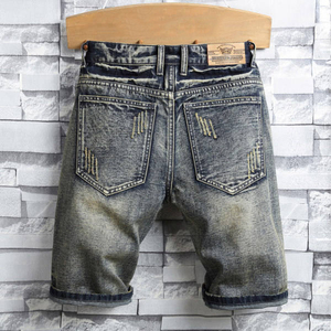 Distressed Denim Jeans <b>Shorts</b> Vintage Streetwear Jeans <b>Shorts</b> Custom Logo Embroidery <b>Patch</b> Applique Washed Casual Jorts for <b>Men</b> - Product Image 3