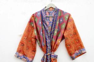 Silky Poly <b>Silk</b> Chiffon <b>Kimono</b> Jacket and Robe Women's Short Version Summer Sleepwear - Product Image 3