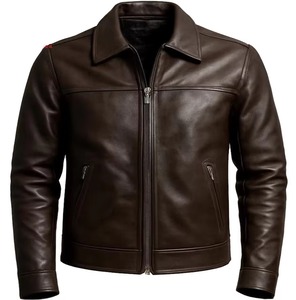 Chaqueta de Cuero Genuino Marrón para Hombre, Estilo Motero, con Cuello Camisero y Cierre de Cremallera - Product Image 5