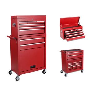 8-<b>Drawer</b> Rolling Tool Chest Detachable <b>2</b>-in-1 Top Tool Box Liner Lockable Wheels & Side Hooks Metal <b>Storage</b> Cabinet - Product Image 4