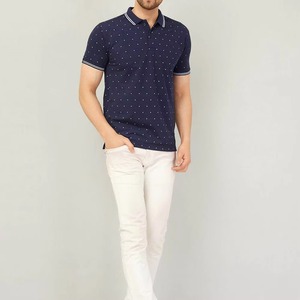 Polo de Manga Corta para Hombre, Azul Marino con Estampado de Puntos, Algodón Oxford, Informal, Transpirable, Corte Regular, Personalizable, Venta al Por Mayor, OEM - Product Image 1
