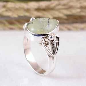 Handmade 925 Sterling Silver Natural Green Prehnite Bezel Set <b>Adjustable</b> Split-Shank <b>Ring</b> Unisex Boho Hippie Style Wedding Party - Product Image 4