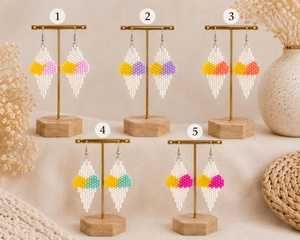 Pendientes de cuentas hechos a mano, joyería colgante con forma de flor blanca, rosa y amarilla, accesorios para mujer - Product Image 4
