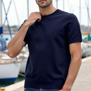 Camiseta de Punto para Hombre, Estilo Casual, Elegante y Minimalista, Color Sólido, 30% Lana, Prenda Superior de Moda - Product Image 5