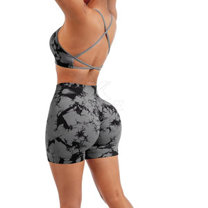 Conjunto de Yoga de Cintura Alta de 2 Piezas, Top Corto y Pantalones Cortos, Spandex/Nylon Sólido de Secado Rápido, Cintura Elástica, Cuello Cuadrado, Tirantes Halter - Product Image 3