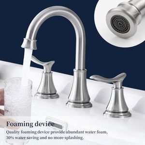 Rubinetto per lavabo bagno a 2 maniglie, 8 pollici, in nichel spazzolato, con beccuccio girevole a 360 gradi, a 3 fori, per lavabo da appoggio - Product Image 2